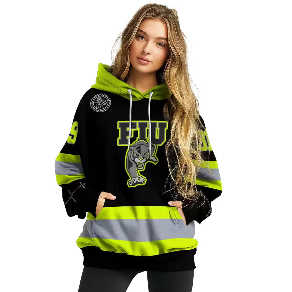 custom fiu panthers safety motif black neon green hoodie high quality custom fiu panthers safety motif black neon green hoodie high quality
