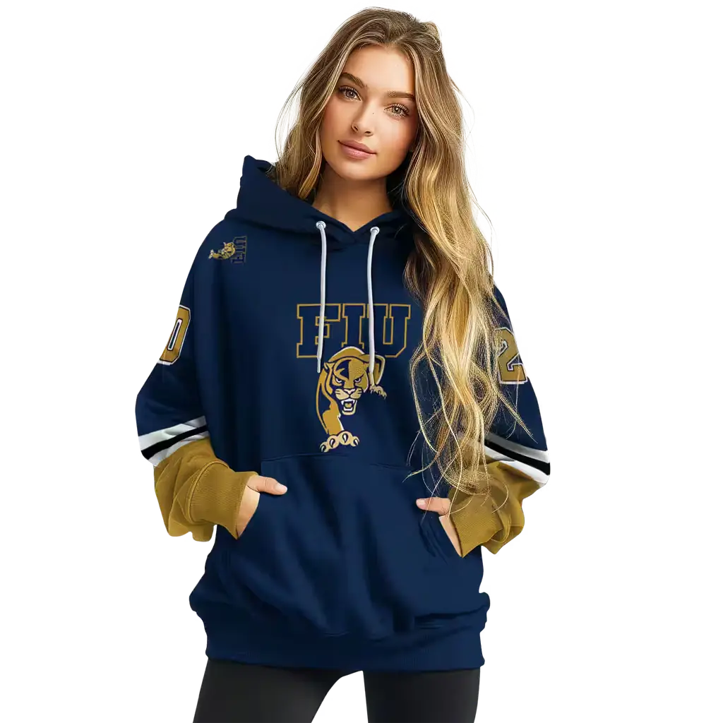 custom fiu panthers striped sleeves blue hoodie high quality custom fiu panthers striped sleeves blue hoodie high quality
