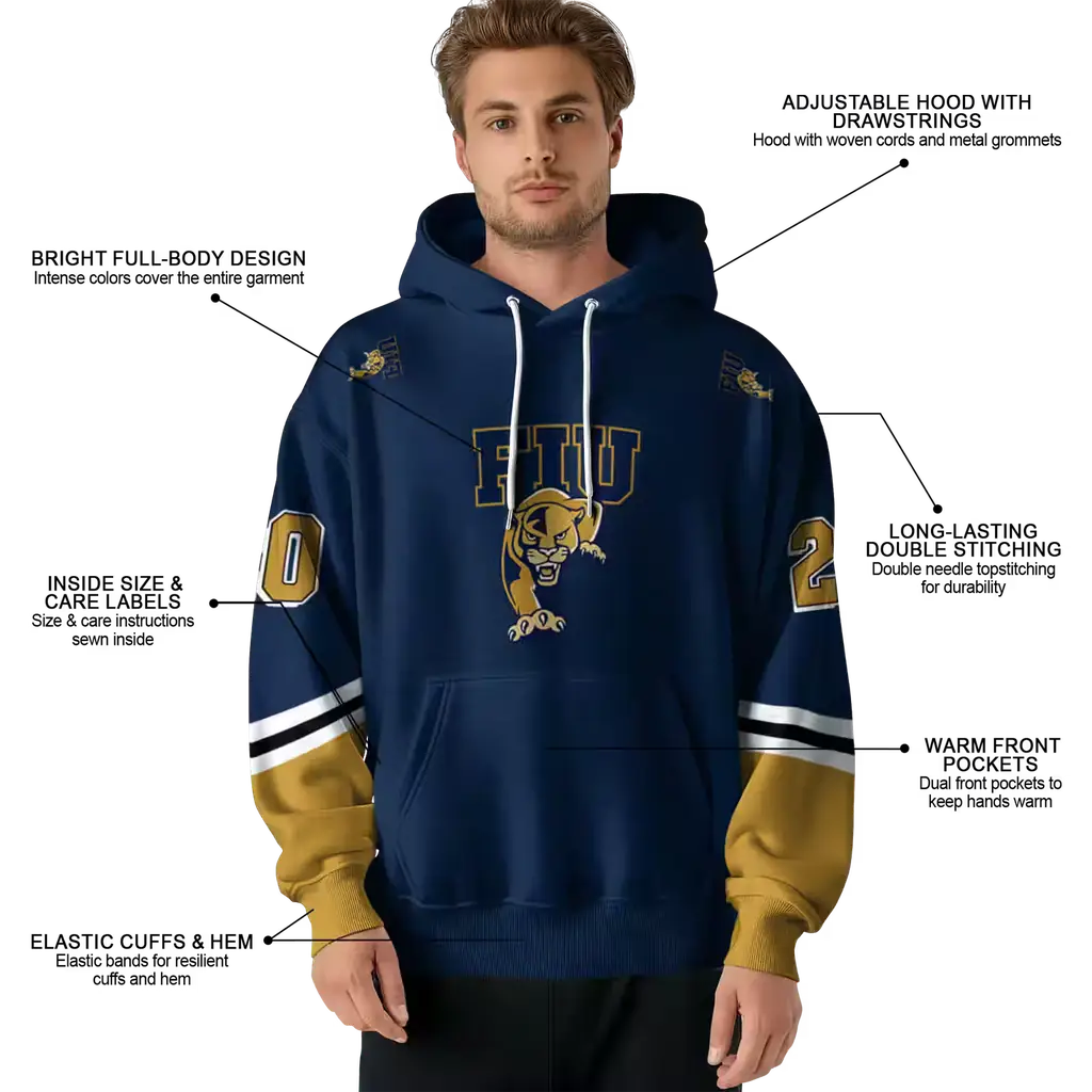 custom fiu panthers striped sleeves blue hoodie latest model custom fiu panthers striped sleeves blue hoodie latest model