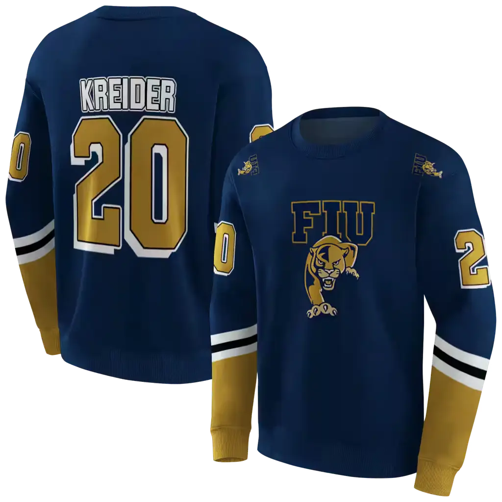 custom fiu panthers striped sleeves blue hoodie premium grade custom fiu panthers striped sleeves blue hoodie premium grade