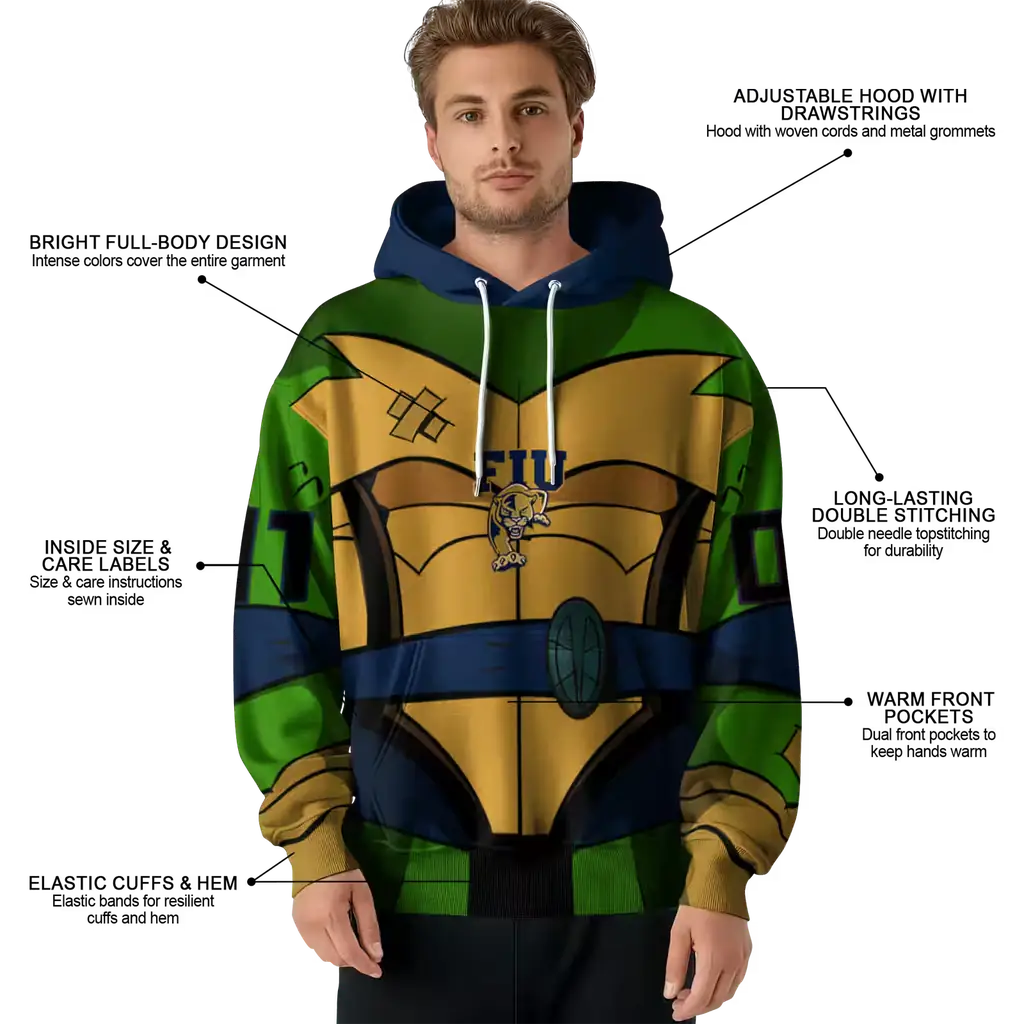 custom fiu panthers superhero armor blue green hoodie latest model custom fiu panthers superhero armor blue green hoodie latest model