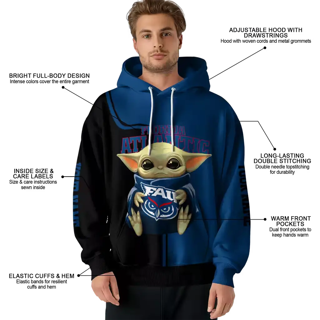 custom florida atlantic owls baby yoda blue black hoodie latest model custom florida atlantic owls baby yoda blue black hoodie latest model
