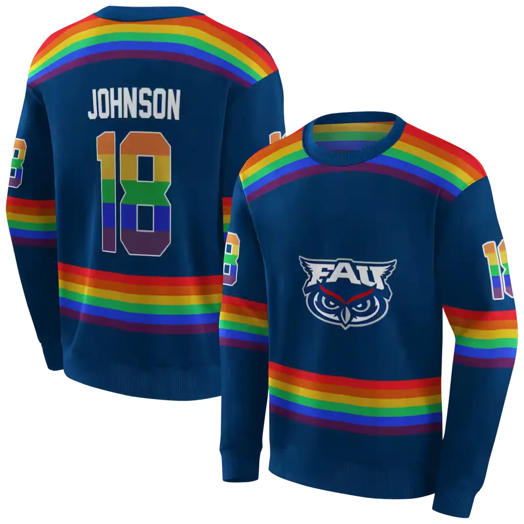 custom florida atlantic owls rainbow stripes blue hoodie premium grade custom florida atlantic owls rainbow stripes blue hoodie premium grade