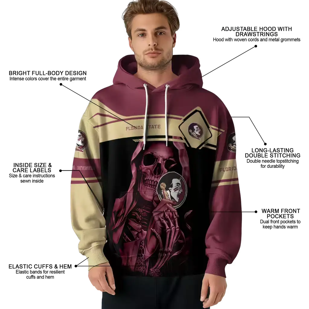 custom florida state seminoles grim reaper garnet black hoodie latest model custom florida state seminoles grim reaper garnet black hoodie latest model