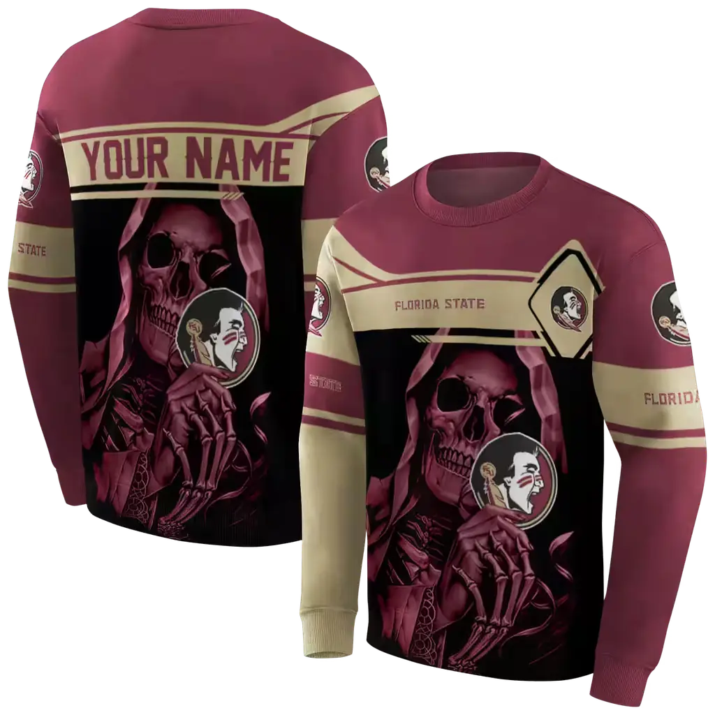 custom florida state seminoles grim reaper garnet black hoodie premium grade custom florida state seminoles grim reaper garnet black hoodie premium grade