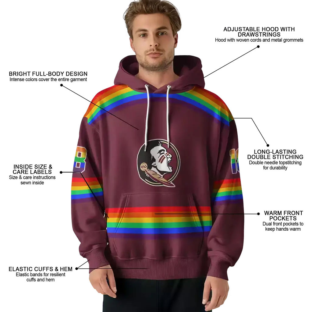 custom florida state seminoles rainbow stripes garnet hoodie latest model custom florida state seminoles rainbow stripes garnet hoodie latest model