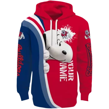 custom fresno state bulldogs peeking snoopy red hoodie best selling