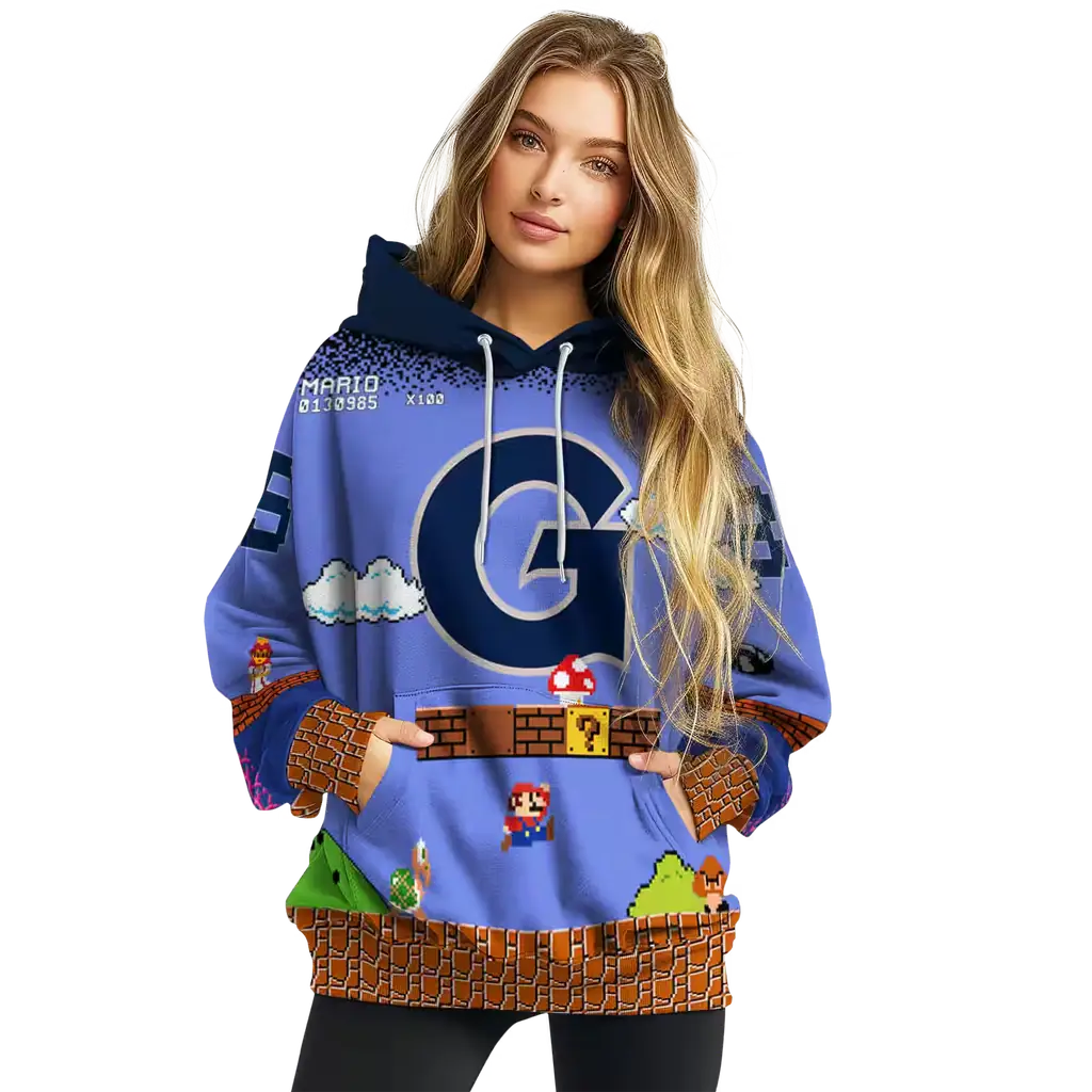 custom georgetown hoyas mario blue black hoodie high quality custom georgetown hoyas mario blue black hoodie high quality