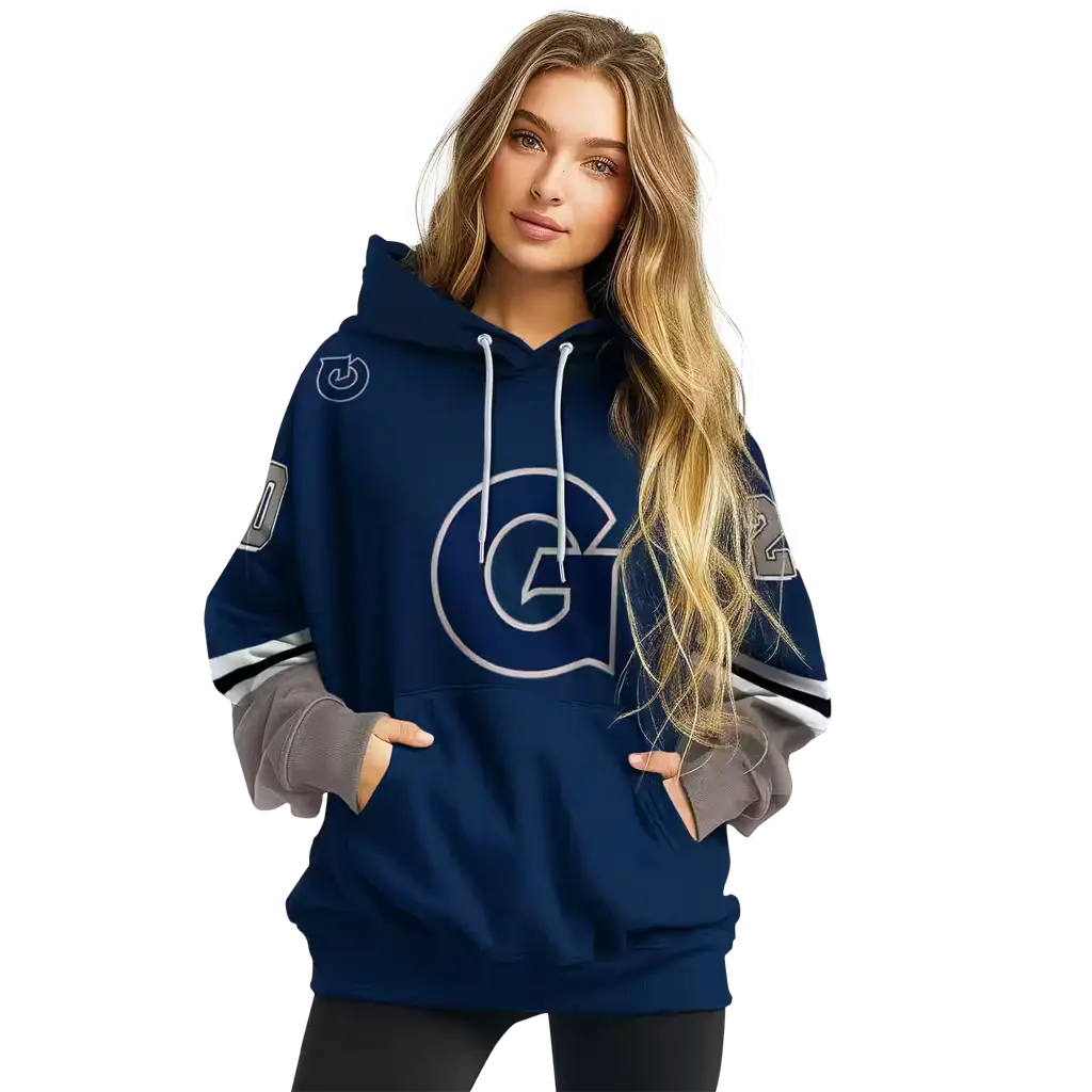 custom georgetown hoyas striped sleeves blue hoodie high quality custom georgetown hoyas striped sleeves blue hoodie high quality