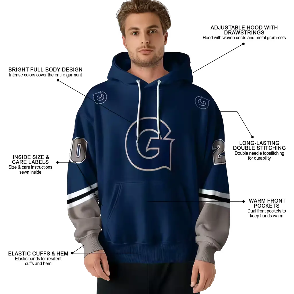 custom georgetown hoyas striped sleeves blue hoodie latest model custom georgetown hoyas striped sleeves blue hoodie latest model