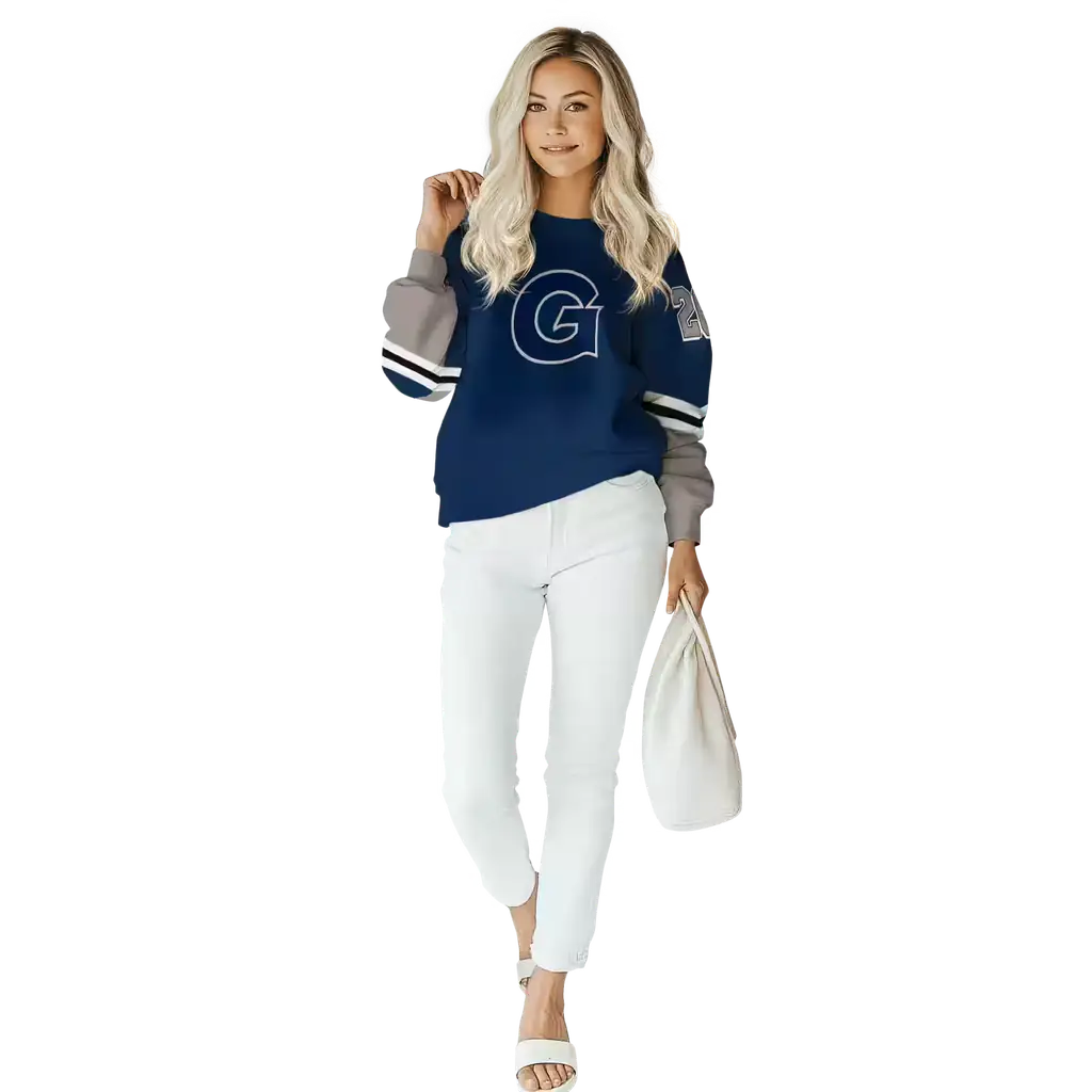 custom georgetown hoyas striped sleeves blue hoodie trendy custom georgetown hoyas striped sleeves blue hoodie trendy
