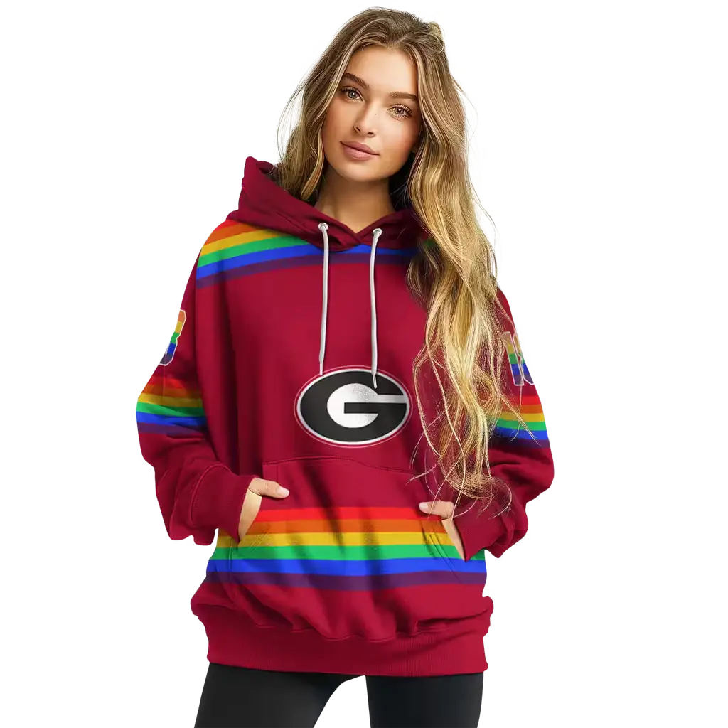 custom georgia bulldogs rainbow stripes red hoodie high quality custom georgia bulldogs rainbow stripes red hoodie high quality