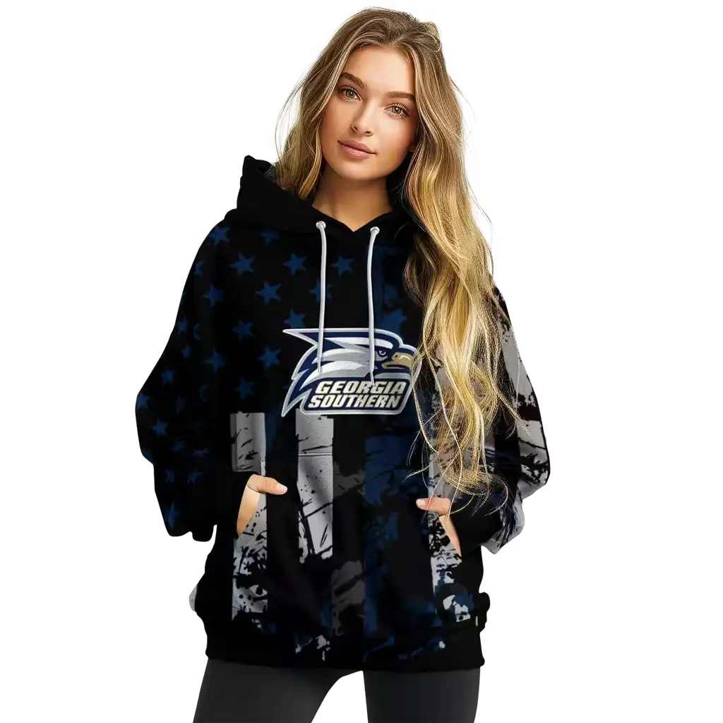 custom georgia southern eagles distressed flag blue black hoodie high quality custom georgia southern eagles distressed flag blue black hoodie high quality