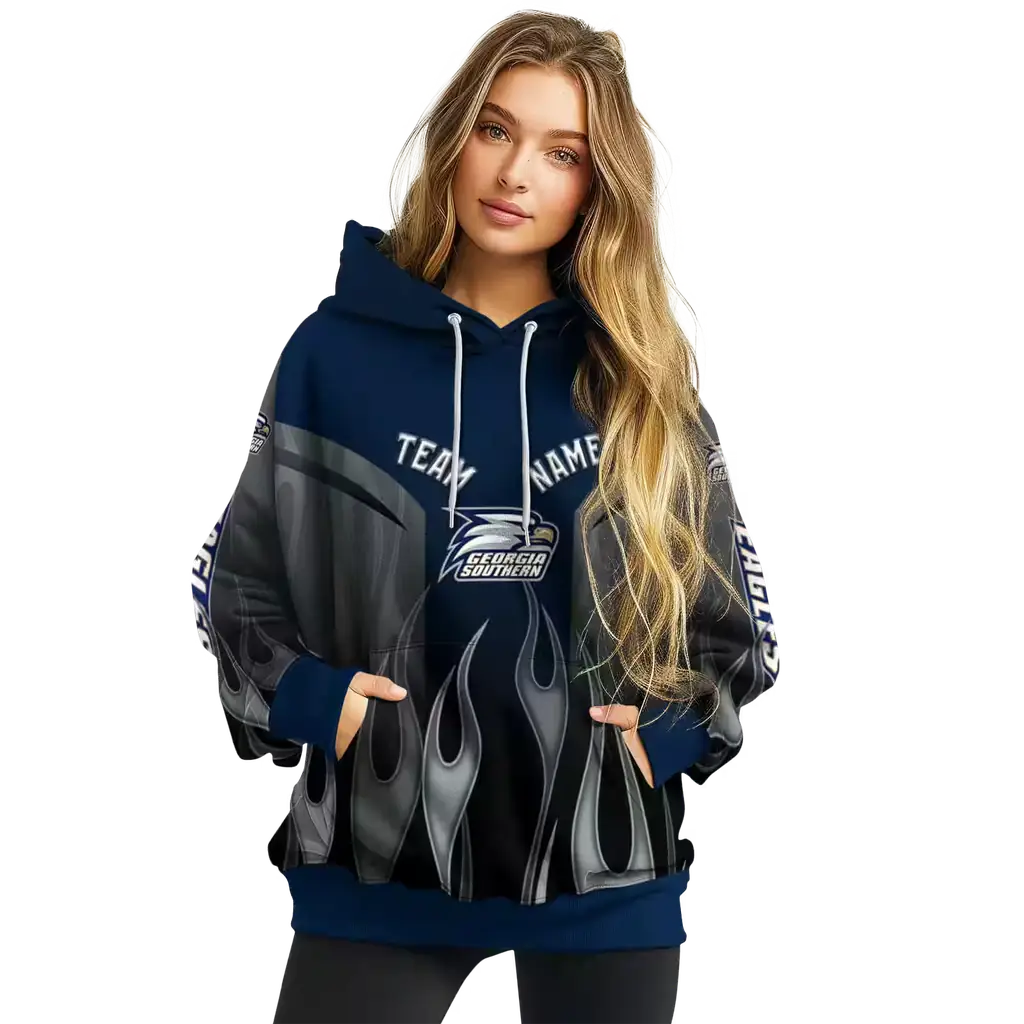 custom georgia southern eagles flame design blue hoodie high quality custom georgia southern eagles flame design blue hoodie high quality