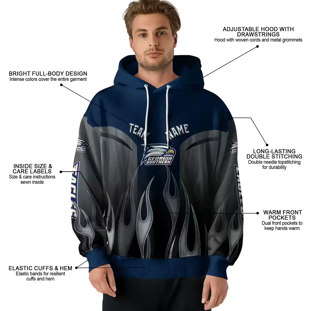 custom georgia southern eagles flame design blue hoodie latest model custom georgia southern eagles flame design blue hoodie latest model