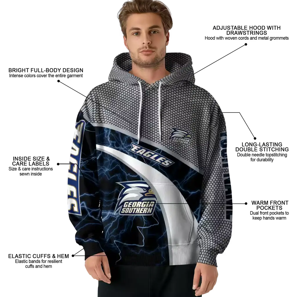 custom georgia southern eagles hexagonal mesh blue black gray hoodie latest model custom georgia southern eagles hexagonal mesh blue black gray hoodie latest model