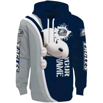 custom georgia southern eagles peeking snoopy blue hoodie best selling