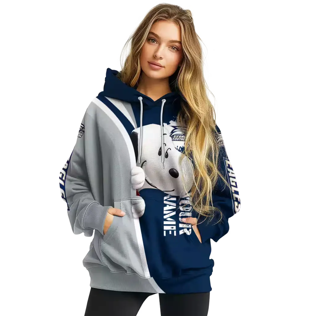 custom georgia southern eagles peeking snoopy blue hoodie high quality custom georgia southern eagles peeking snoopy blue hoodie high quality