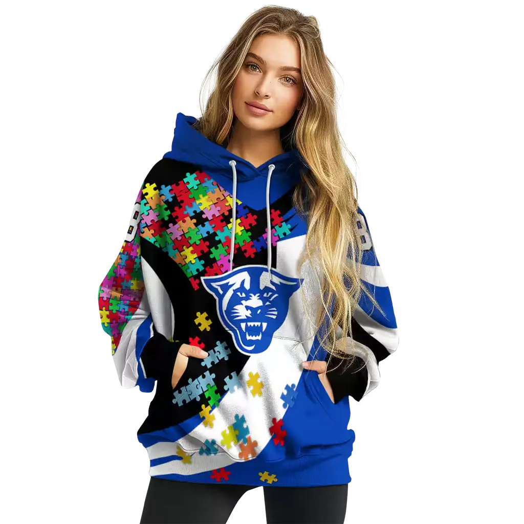 custom georgia state panthers puzzle pieces blue hoodie high quality custom georgia state panthers puzzle pieces blue hoodie high quality