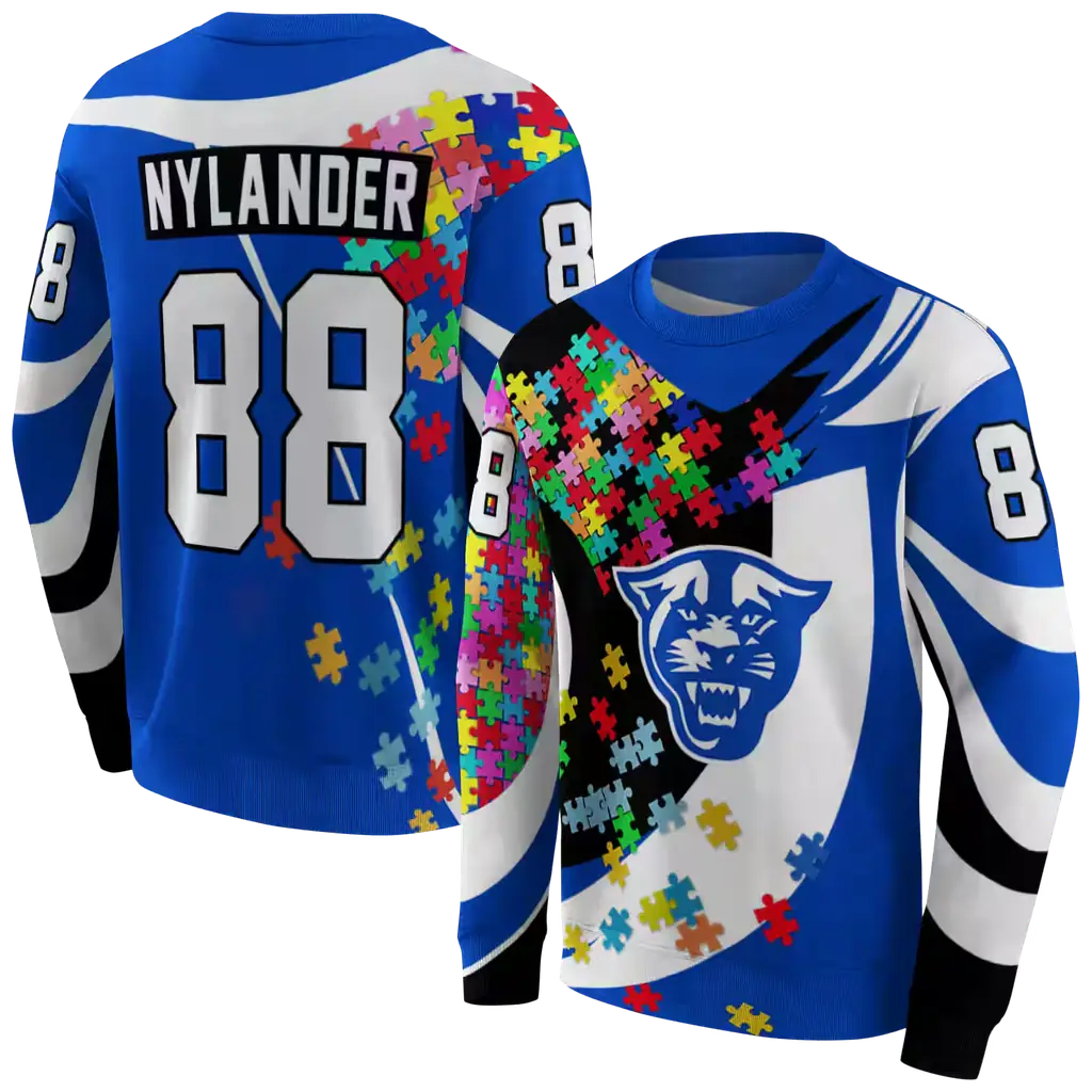 custom georgia state panthers puzzle pieces blue hoodie premium grade custom georgia state panthers puzzle pieces blue hoodie premium grade