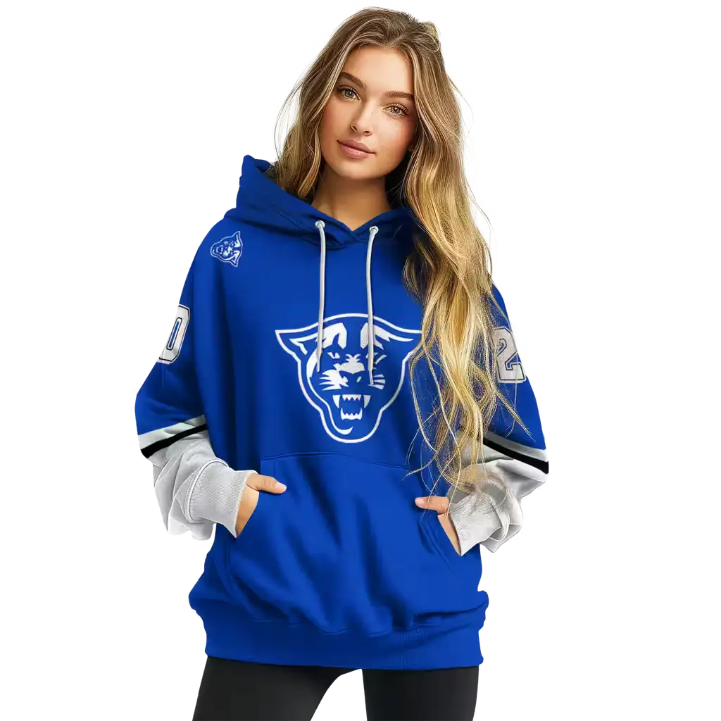 custom georgia state panthers striped sleeves blue hoodie high quality custom georgia state panthers striped sleeves blue hoodie high quality