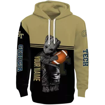 custom georgia tech yellow jackets baby groot gold black hoodie best selling