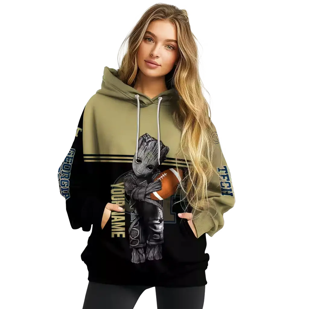 custom georgia tech yellow jackets baby groot gold black hoodie high quality custom georgia tech yellow jackets baby groot gold black hoodie high quality