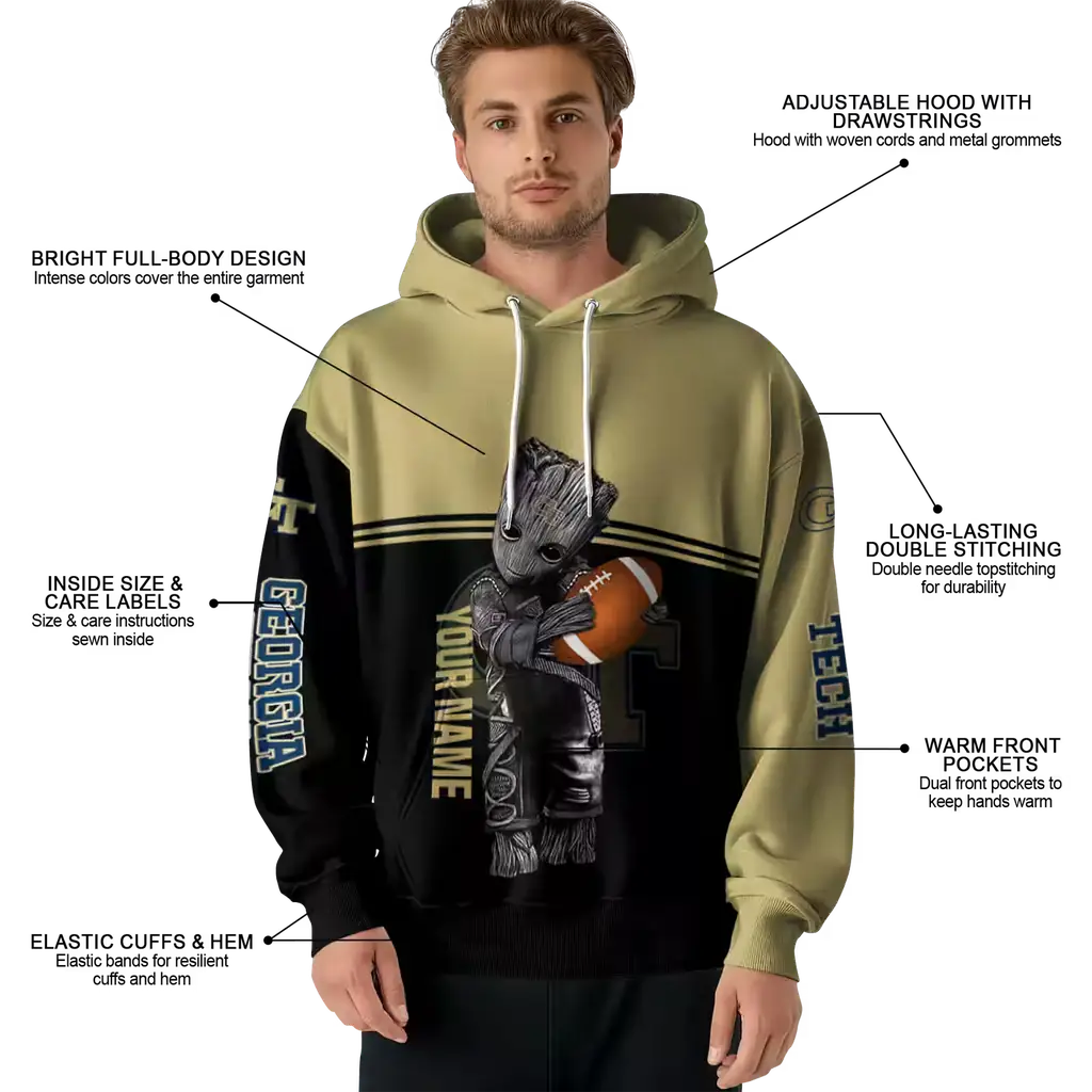 custom georgia tech yellow jackets baby groot gold black hoodie latest model custom georgia tech yellow jackets baby groot gold black hoodie latest model