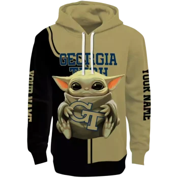 custom georgia tech yellow jackets baby yoda gold black hoodie best selling