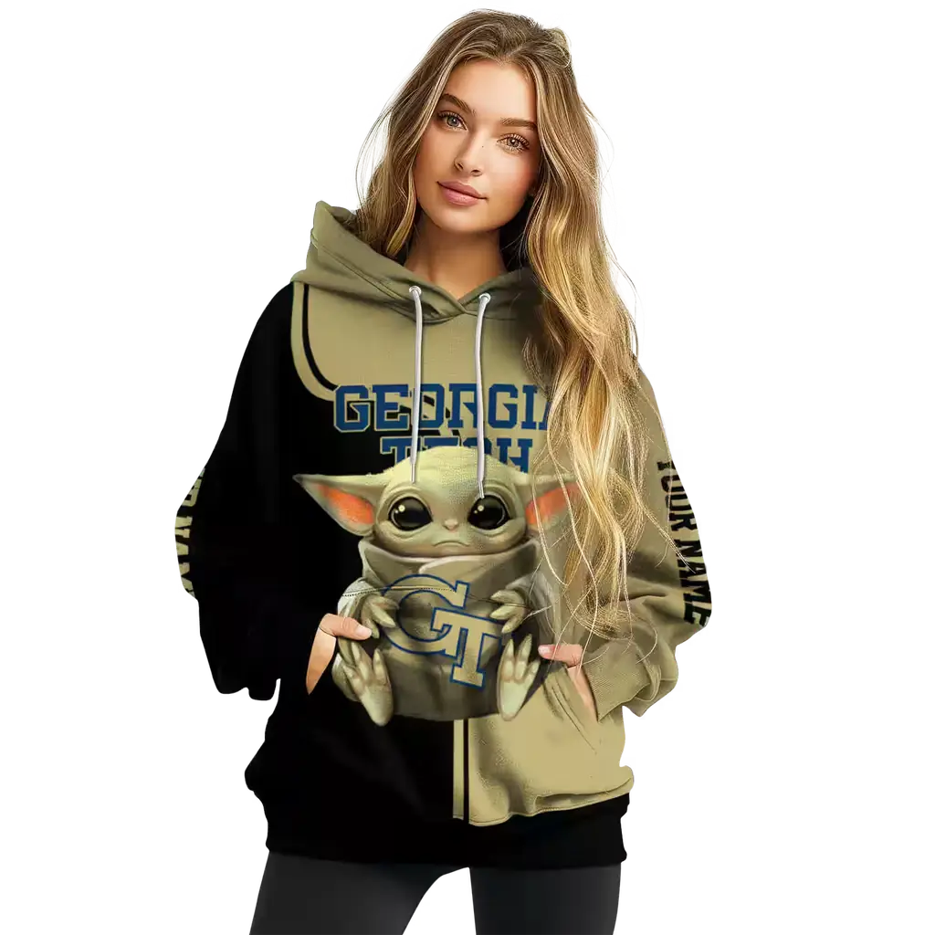 custom georgia tech yellow jackets baby yoda gold black hoodie high quality custom georgia tech yellow jackets baby yoda gold black hoodie high quality