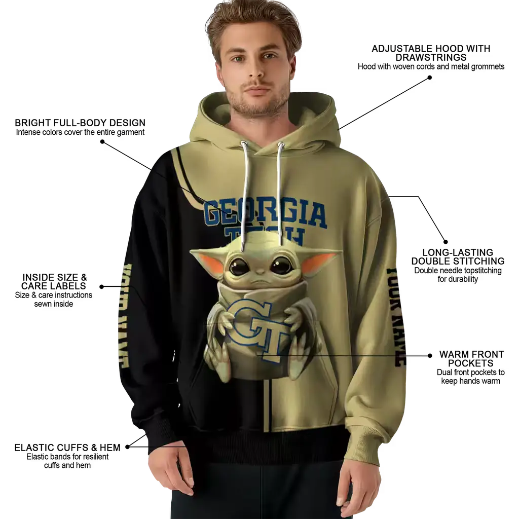 custom georgia tech yellow jackets baby yoda gold black hoodie latest model custom georgia tech yellow jackets baby yoda gold black hoodie latest model