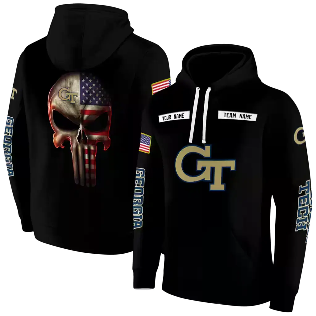 custom georgia tech yellow jackets punisher skull black hoodie fashion forward custom georgia tech yellow jackets punisher skull black hoodie fashion forward