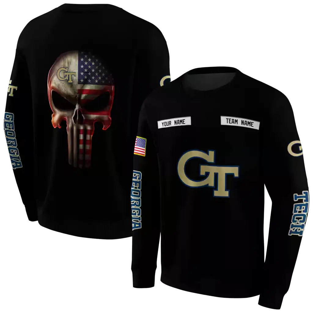 custom georgia tech yellow jackets punisher skull black hoodie premium grade custom georgia tech yellow jackets punisher skull black hoodie premium grade