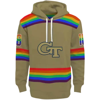 custom georgia tech yellow jackets rainbow stripes gold hoodie best selling