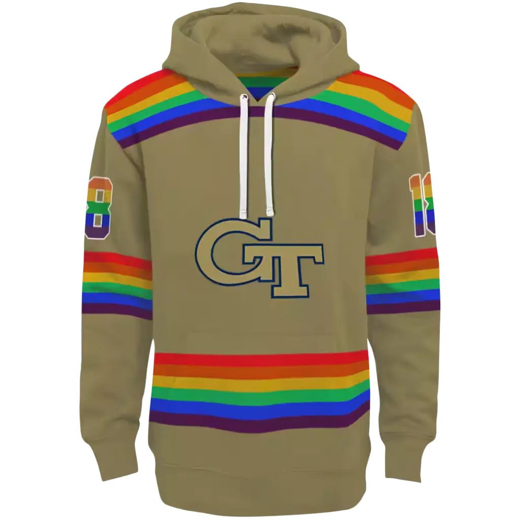 custom georgia tech yellow jackets rainbow stripes gold hoodie best selling custom georgia tech yellow jackets rainbow stripes gold hoodie best selling
