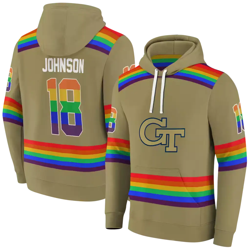 custom georgia tech yellow jackets rainbow stripes gold hoodie fashion forward custom georgia tech yellow jackets rainbow stripes gold hoodie fashion forward