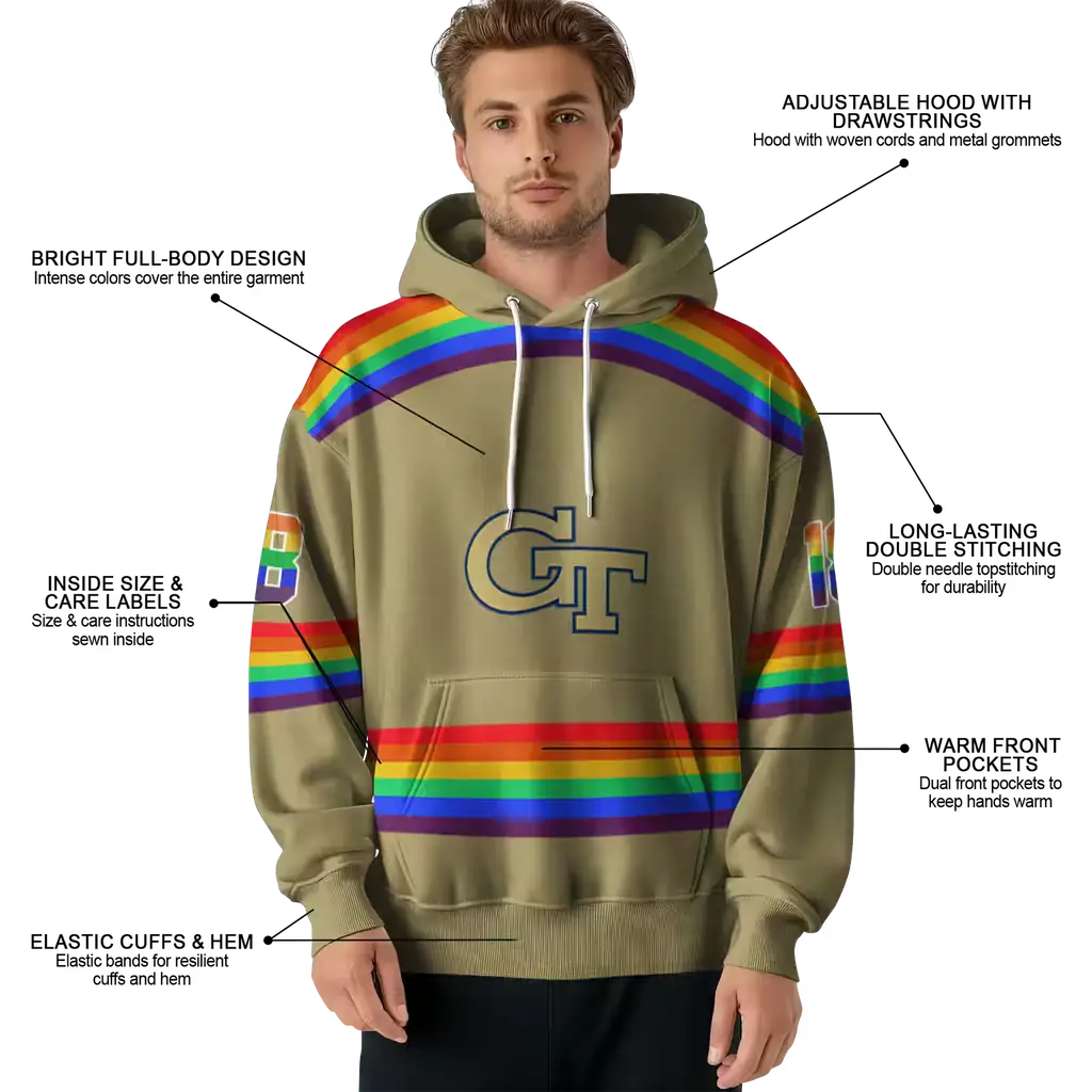 custom georgia tech yellow jackets rainbow stripes gold hoodie latest model custom georgia tech yellow jackets rainbow stripes gold hoodie latest model
