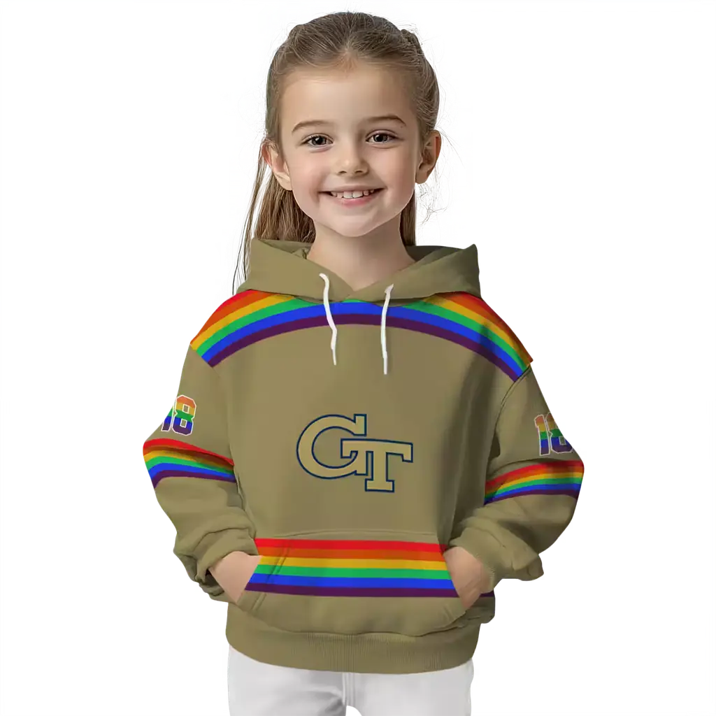custom georgia tech yellow jackets rainbow stripes gold hoodie top rated custom georgia tech yellow jackets rainbow stripes gold hoodie top rated
