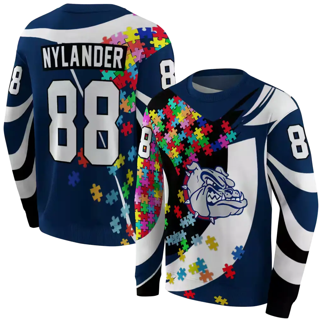 custom gonzaga bulldogs puzzle pieces blue hoodie premium grade custom gonzaga bulldogs puzzle pieces blue hoodie premium grade