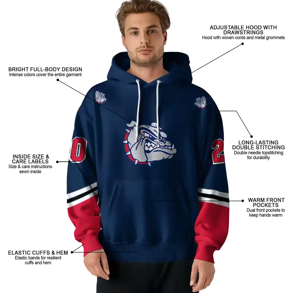 custom gonzaga bulldogs striped sleeves blue hoodie latest model custom gonzaga bulldogs striped sleeves blue hoodie latest model