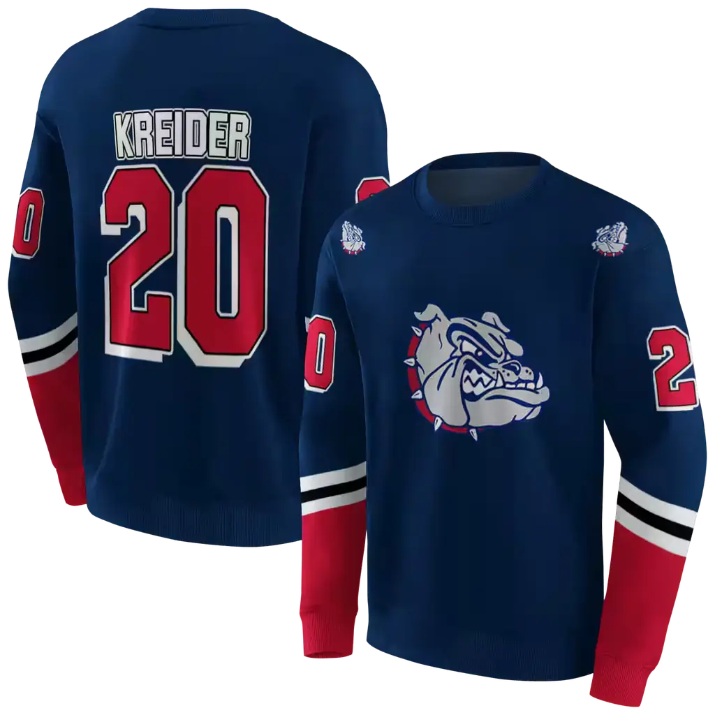 custom gonzaga bulldogs striped sleeves blue hoodie premium grade custom gonzaga bulldogs striped sleeves blue hoodie premium grade