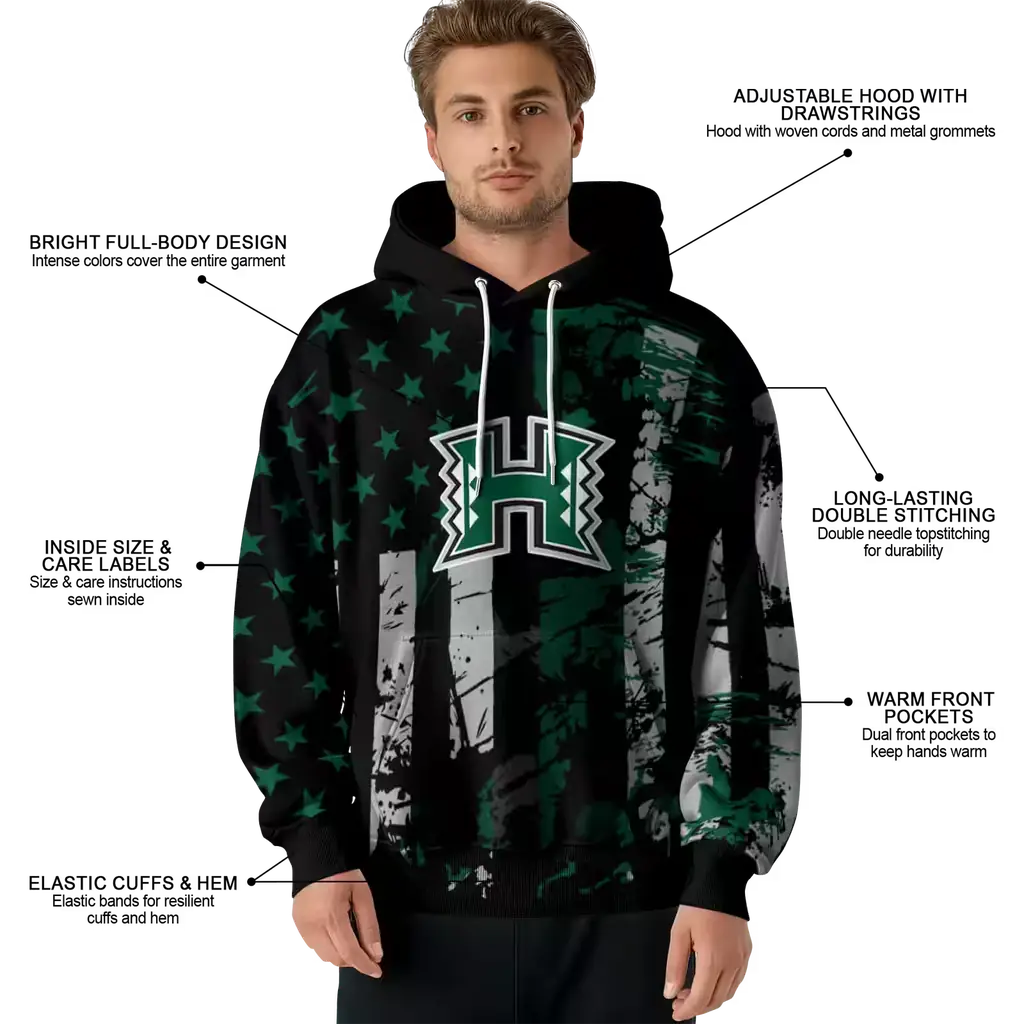 custom hawaii rainbow warriors distressed flag green black hoodie latest model custom hawaii rainbow warriors distressed flag green black hoodie latest model