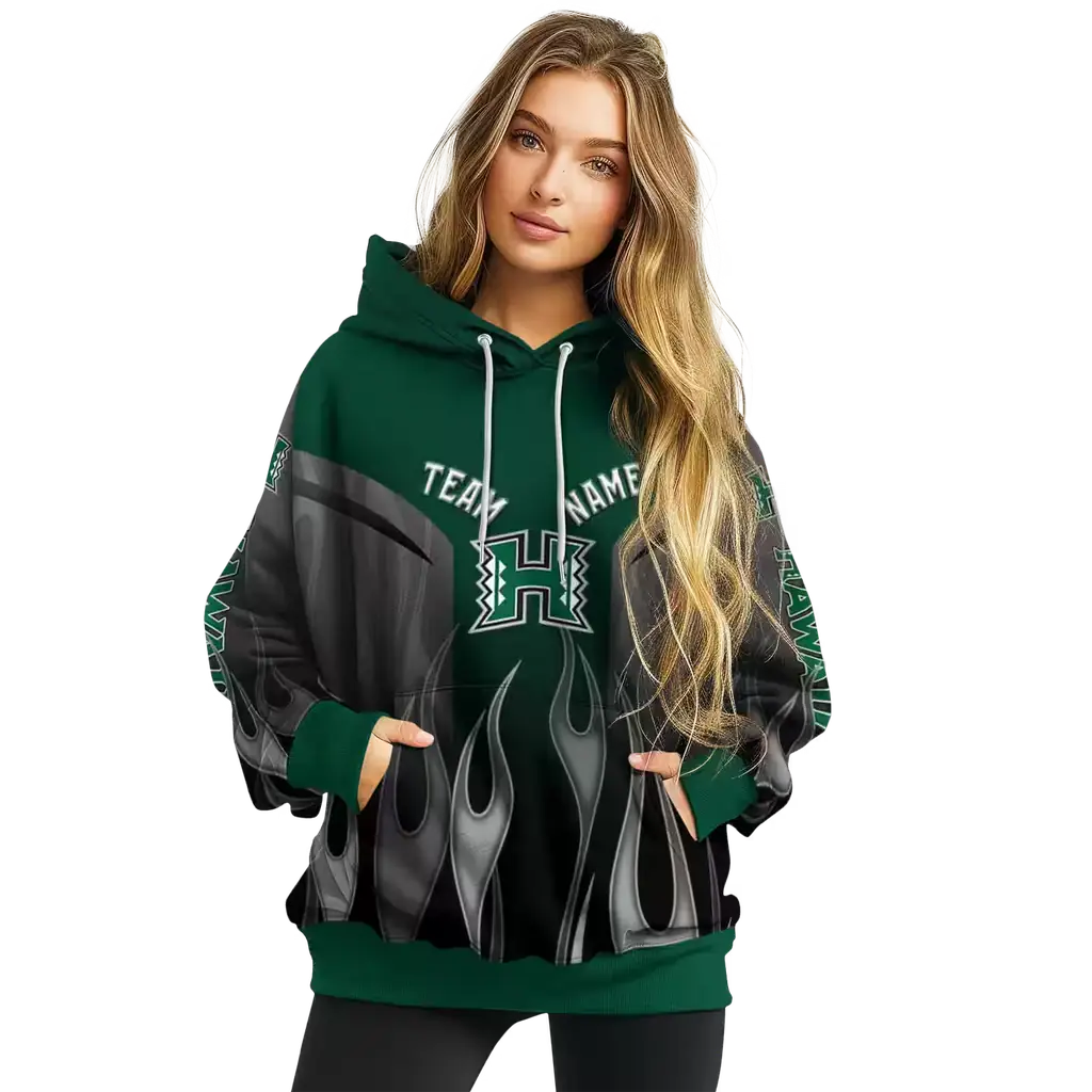 custom hawaii rainbow warriors flame design green hoodie high quality custom hawaii rainbow warriors flame design green hoodie high quality