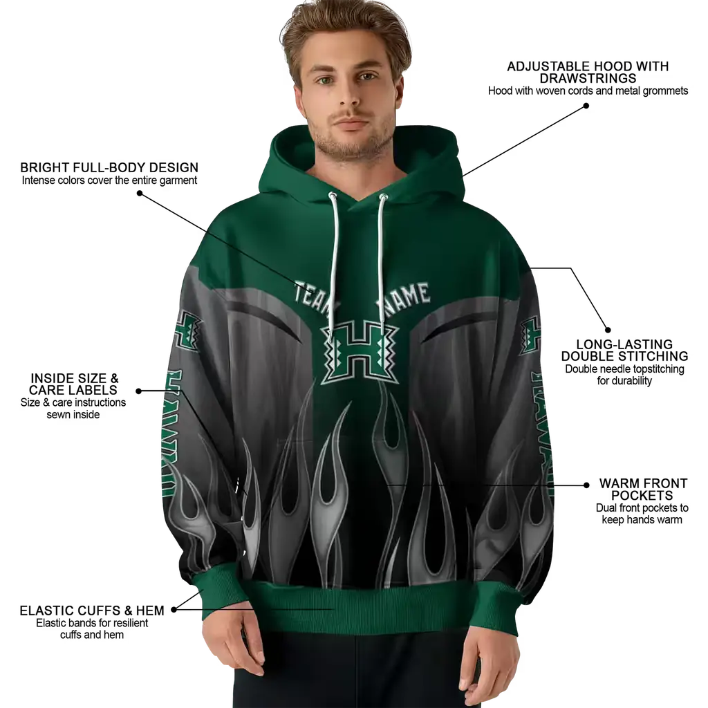 custom hawaii rainbow warriors flame design green hoodie latest model custom hawaii rainbow warriors flame design green hoodie latest model