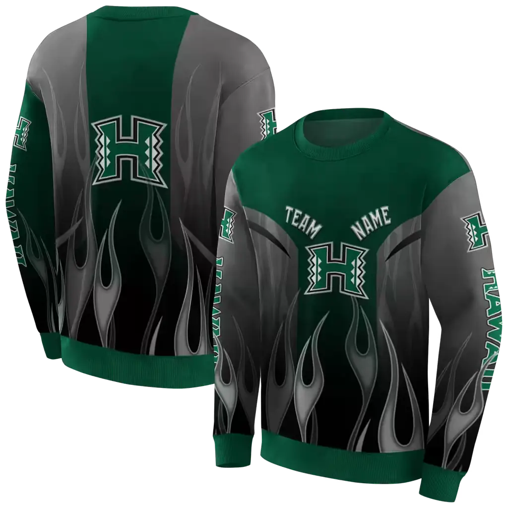 custom hawaii rainbow warriors flame design green hoodie premium grade custom hawaii rainbow warriors flame design green hoodie premium grade