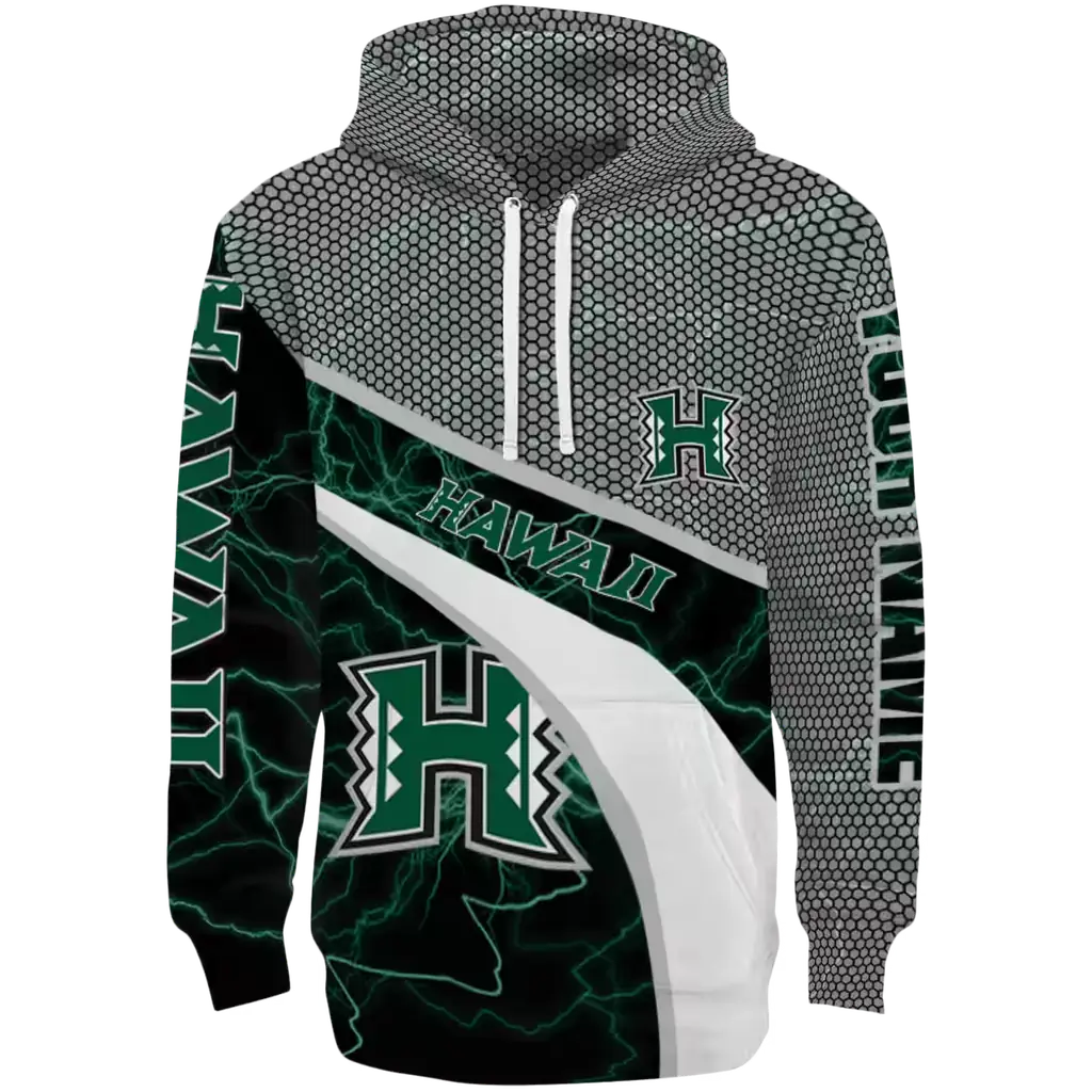 custom hawaii rainbow warriors hexagonal mesh green black gray hoodie best selling custom hawaii rainbow warriors hexagonal mesh green black gray hoodie best selling
