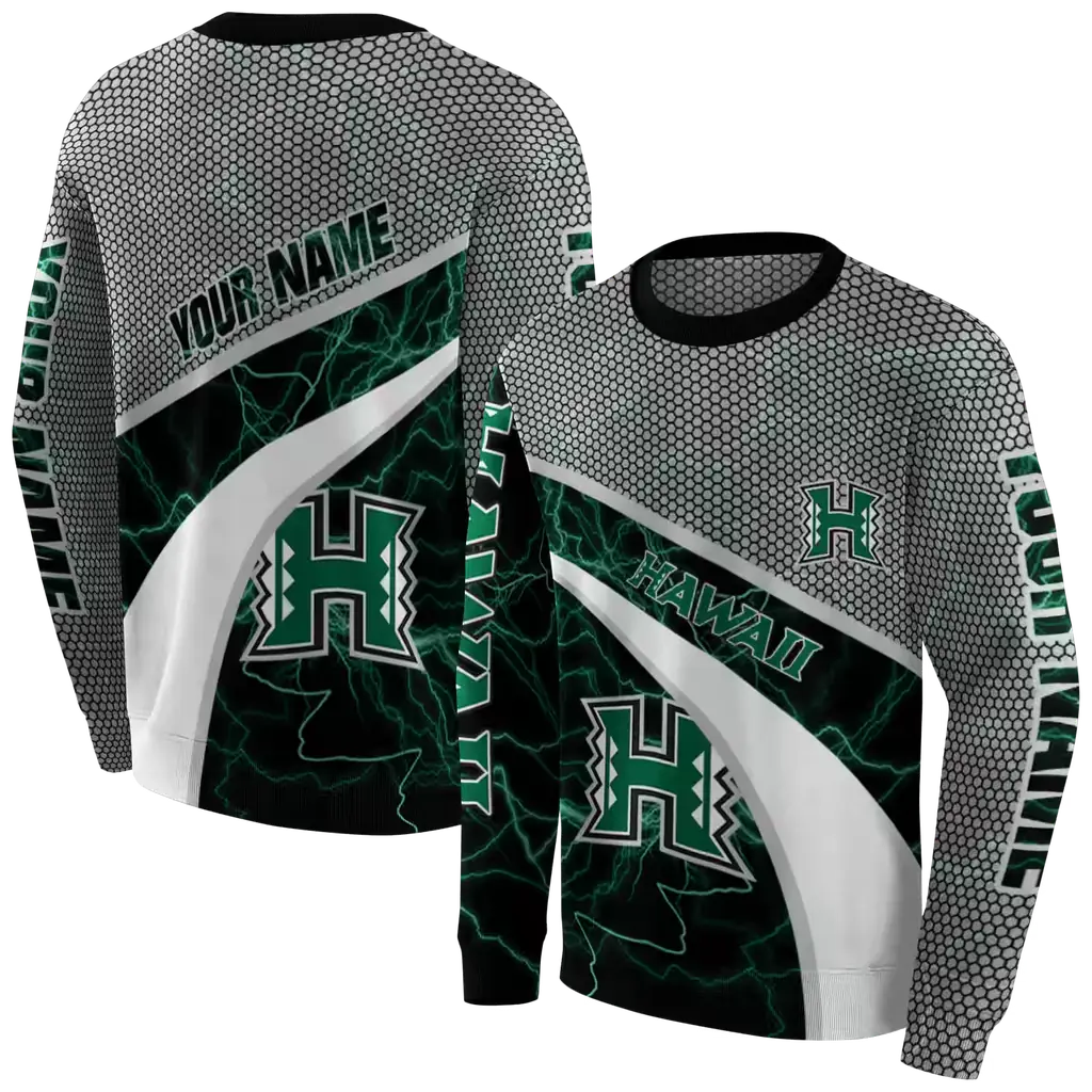 custom hawaii rainbow warriors hexagonal mesh green black gray hoodie premium grade custom hawaii rainbow warriors hexagonal mesh green black gray hoodie premium grade