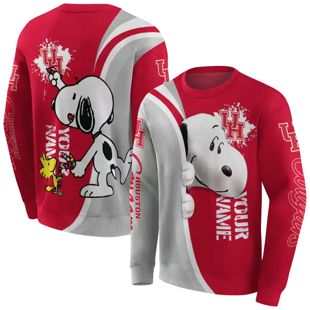 custom houston cougars peeking snoopy red hoodie premium grade custom houston cougars peeking snoopy red hoodie premium grade