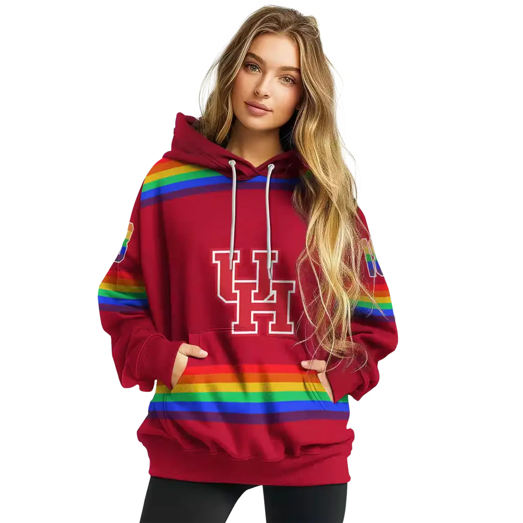 custom houston cougars rainbow stripes red hoodie high quality custom houston cougars rainbow stripes red hoodie high quality