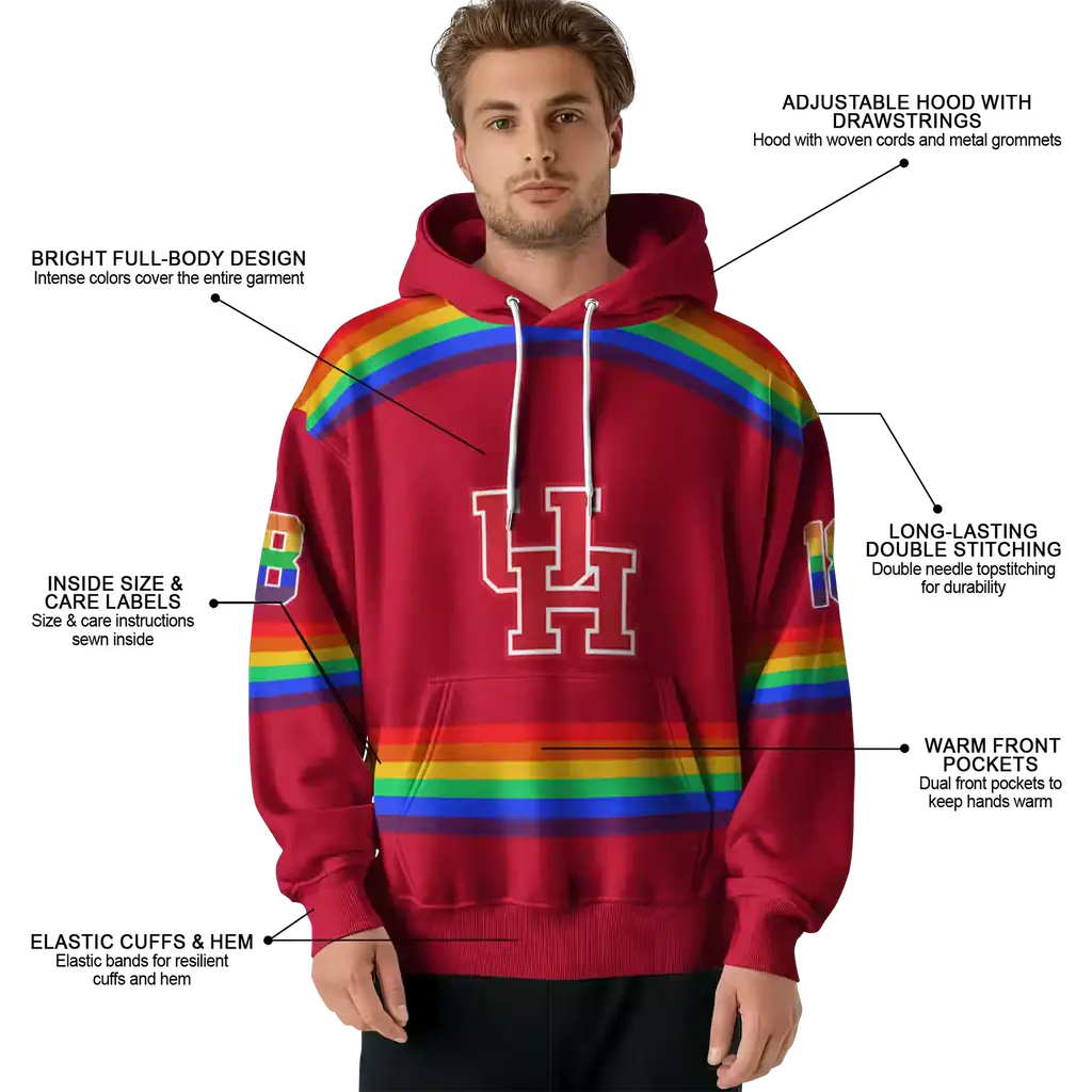 custom houston cougars rainbow stripes red hoodie latest model custom houston cougars rainbow stripes red hoodie latest model